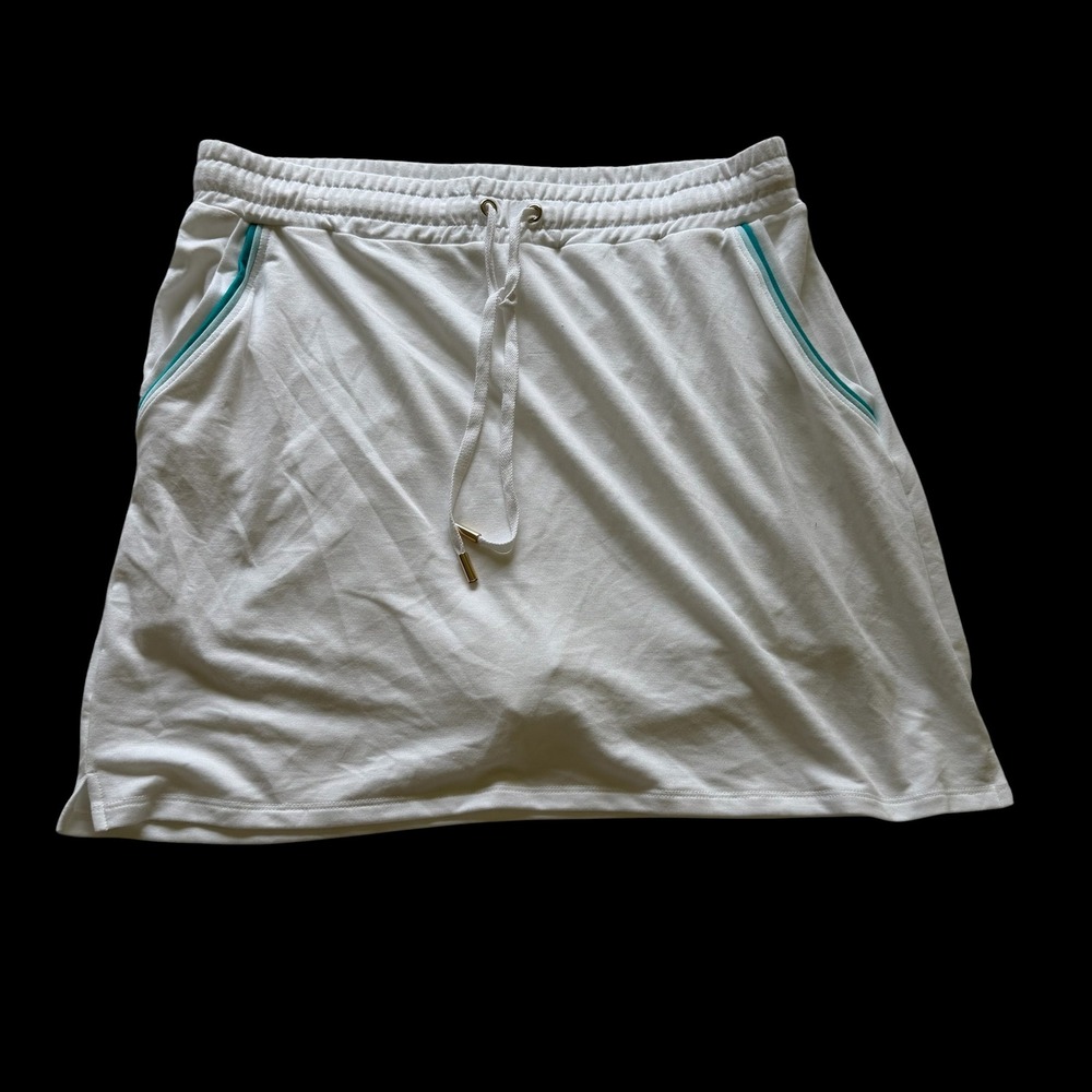 Crown & Ivy Womens White Active Skort Large Elastic Drawstring Waist Pockets